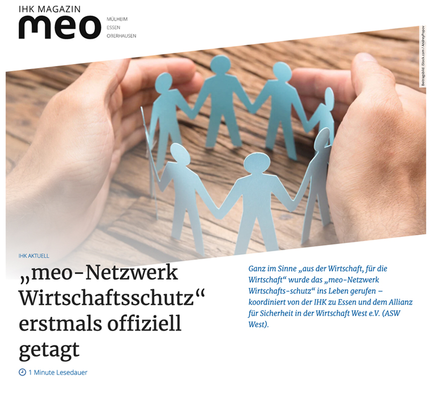 „meo-Netzwerk Wirtschaftsschutz“ erstmals offiziell getagt